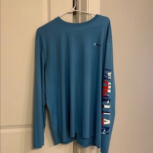 Magellan Outdoors Blue Long Sleeve Tee with Red and White Accents